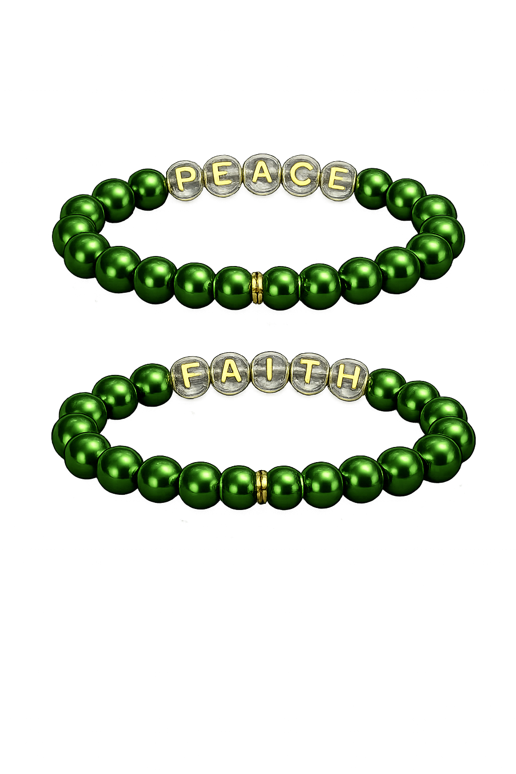 Kit Pulseiras Peace, Hope & Faith Verde Pérola